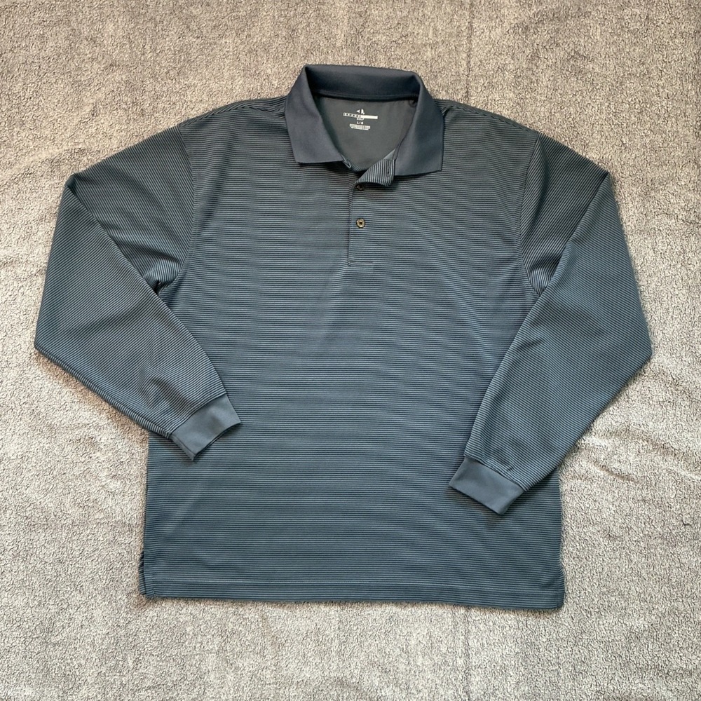 Grand Slam Golf Mens Large Long Sleeve Polo Shirt Gray Striped Performance L
